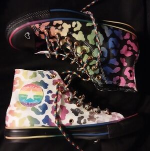 New Converse  Rainbow Leopard Print High-Top Sneakers